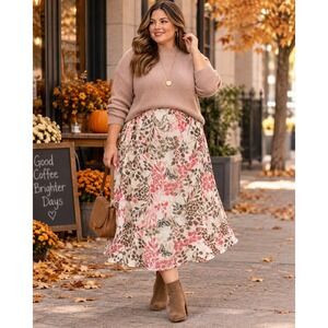 Womens 18W Plus Size Floral Butterfly Midi Skirt Fall Boho Cottagecore Romantic